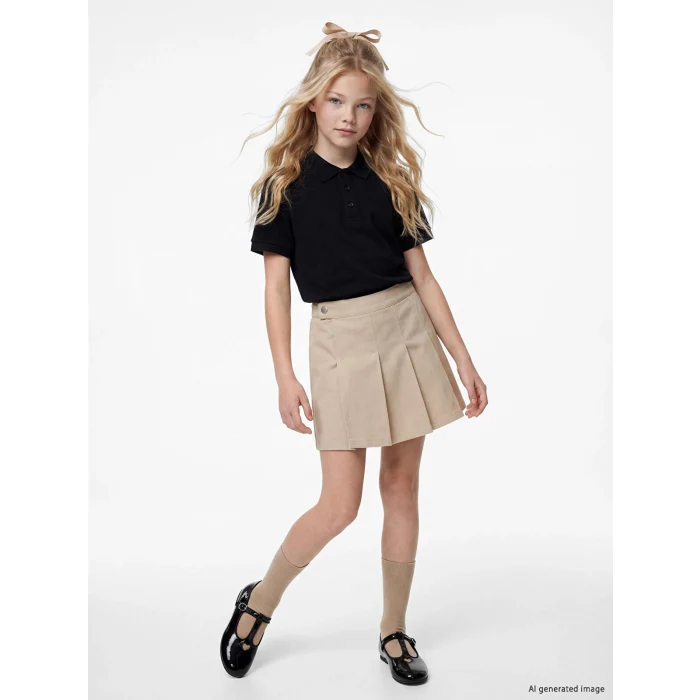 LCW Kids Bej Kız Çocuk Pileli Gabardin Şort Etek