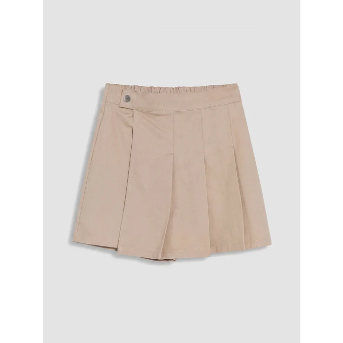 LCW Kids Bej Kız Çocuk Pileli Gabardin Şort Etek