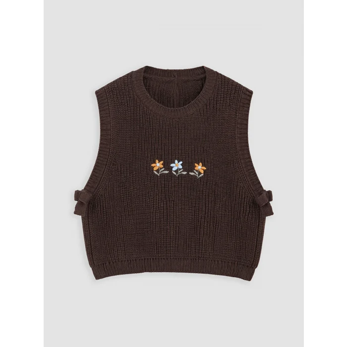 LCW Kids Ekru Kız Çocuk Nakışlı Triko Süveter ve Gömlek Takım