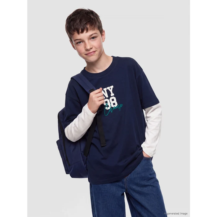 LCW Kids Lacivert Baskılı Erkek Çocuk Tişört