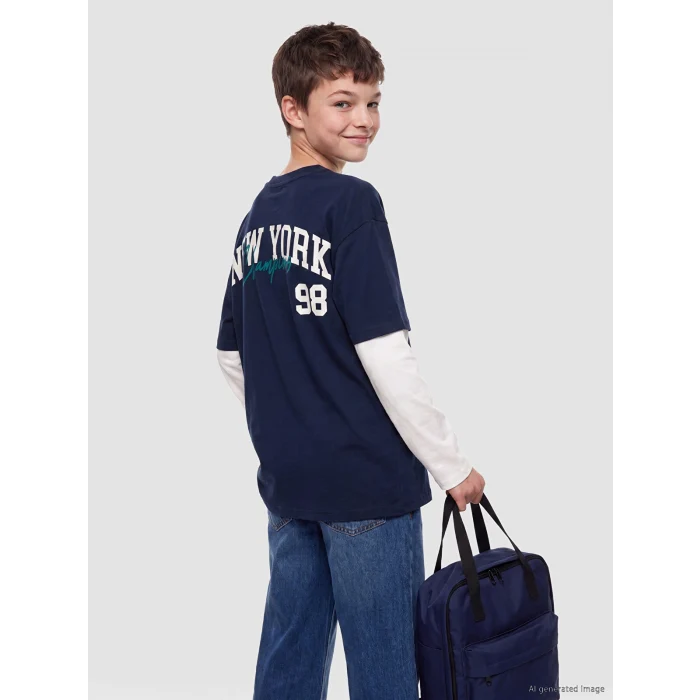 LCW Kids Lacivert Baskılı Erkek Çocuk Tişört