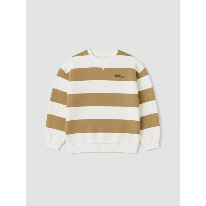 LCW baby Bej Bisiklet Yaka Çizgili Erkek Çocuk Sweatshirt