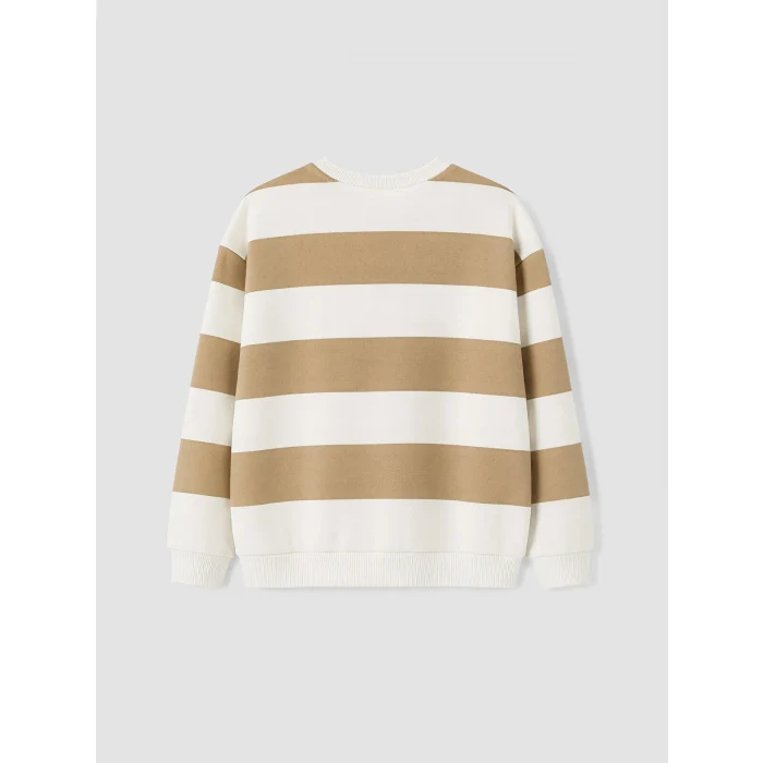 LCW baby Bej Bisiklet Yaka Çizgili Erkek Çocuk Sweatshirt