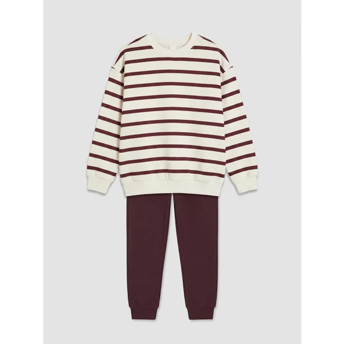 LCW Kids Bordo Çizgili Erkek Çocuk Takım