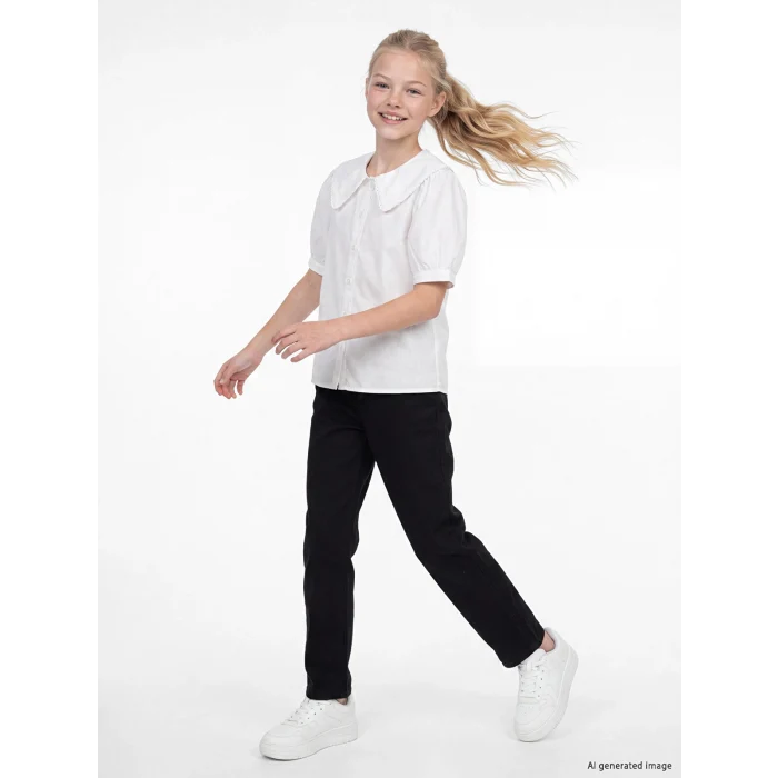 LCW Kids Siyah Regular Fit Kız Çocuk Gabardin Pantolon