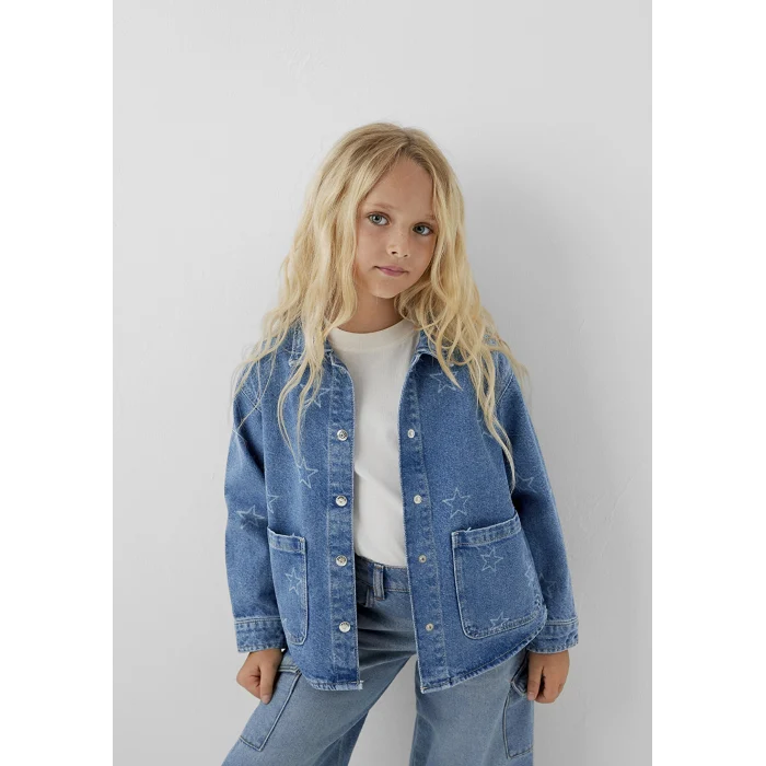 Mavi 7210002-A4163 LUYU 90lar Yıldız Baskılı Indigo Mavisi Denim Gömlek