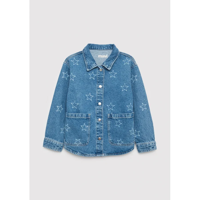 Mavi 7210002-A4163 LUYU 90lar Yıldız Baskılı Indigo Mavisi Denim Gömlek