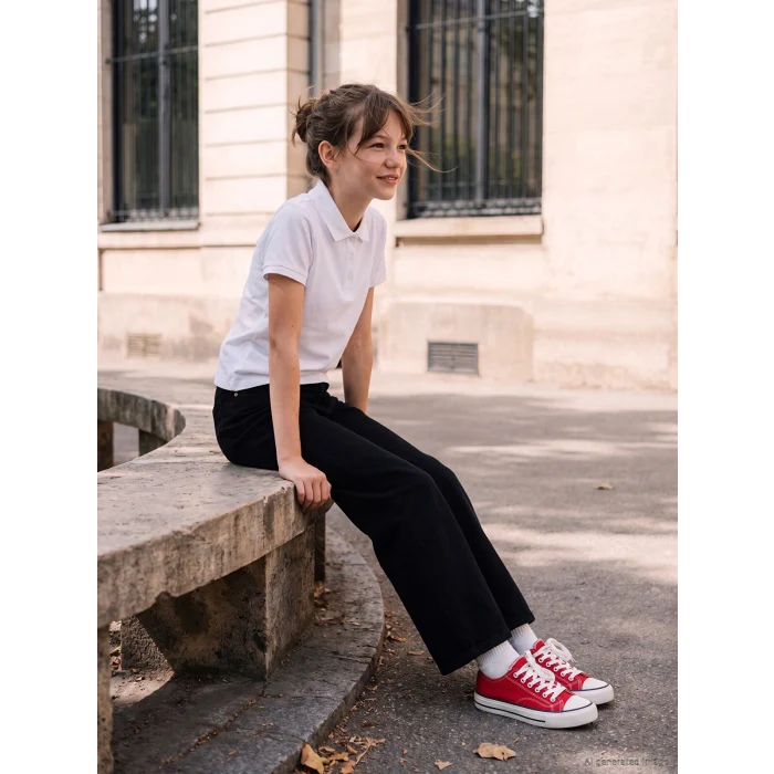LCW Kids Siyah Wideleg Kız Çocuk Gabardin Pantolon