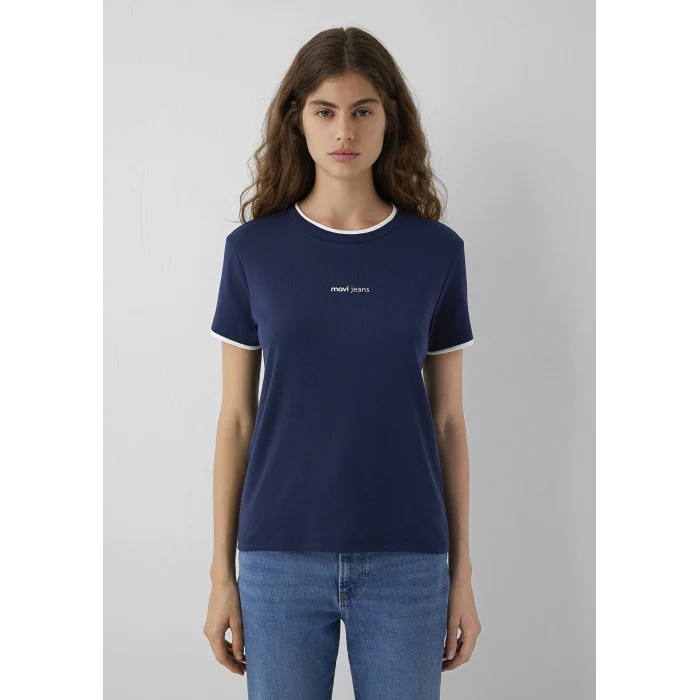 Mavi 1614200-70488 Mavi Logo Baskılı Lacivert Tişört