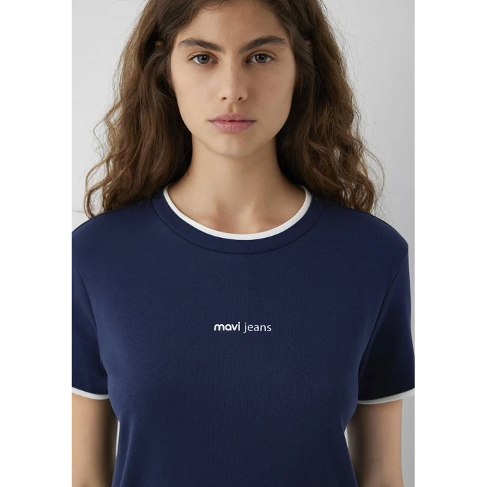 Mavi 1614200-70488 Mavi Logo Baskılı Lacivert Tişört