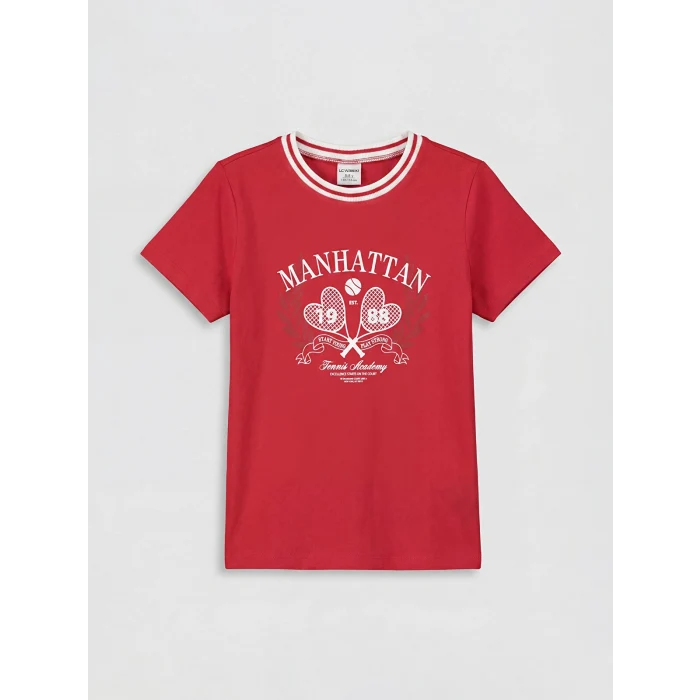 LCW Kids Kırmızı Manhattan Baskılı Kız Çocuk Tişört