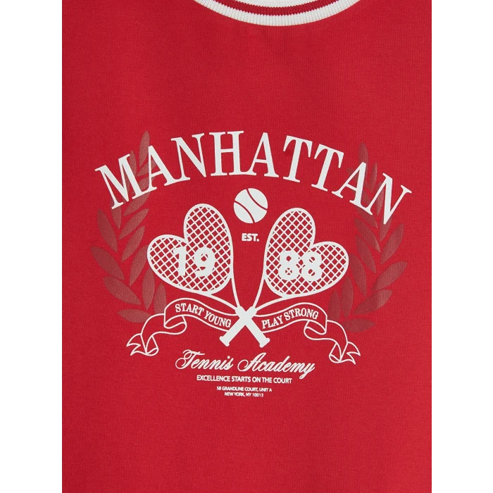 LCW Kids Kırmızı Manhattan Baskılı Kız Çocuk Tişört