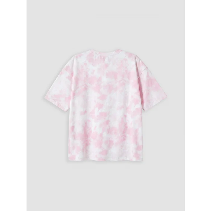 LCW Kids Pembe Bisiklet Yaka Batik Desenli Kız Çocuk Tişört
