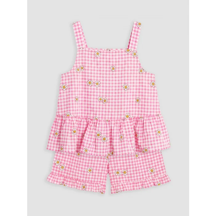 LCW Kids Pembe Papatya Desenli Kız Çocuk Şortlu Takım