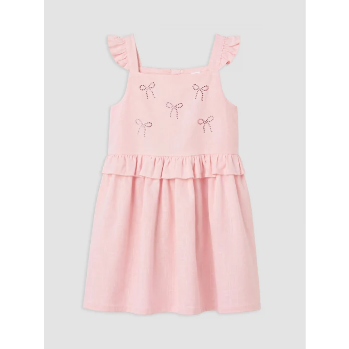 LCW Kids Pembe Kare Yaka Taşlı Kız Çocuk Elbise