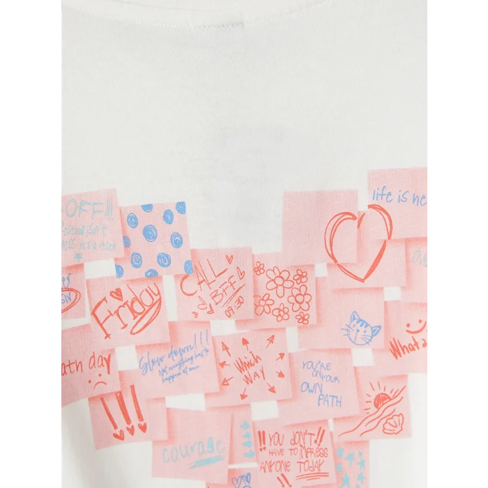 LCW Kids Ekru Loose Fit Baskılı Kız Çocuk Tişört