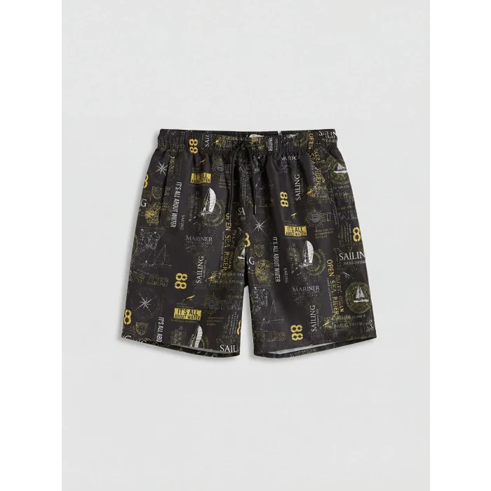 LCW SWIMWEAR Antrasit Kısa Boy Desenli Erkek Deniz Şortu