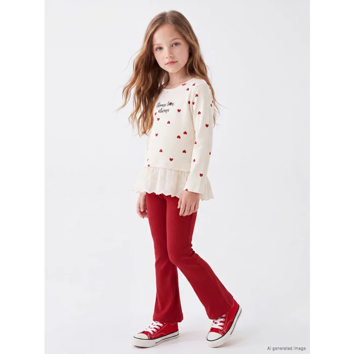 LCW Kids Ekru Fırfırlı Kız Çocuk Taytlı Takım