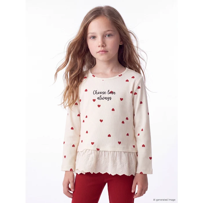LCW Kids Ekru Fırfırlı Kız Çocuk Taytlı Takım