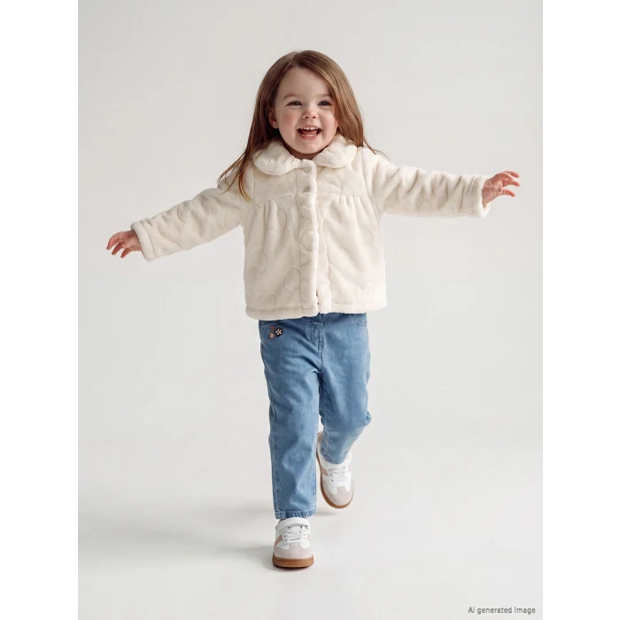 LCW baby Ekru Bebe Yaka Kız Bebek Pelüş Hırka