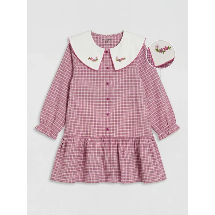 LCW Kids Mor Bebe Yaka Ekose Kız Çocuk Gabardin Elbise
