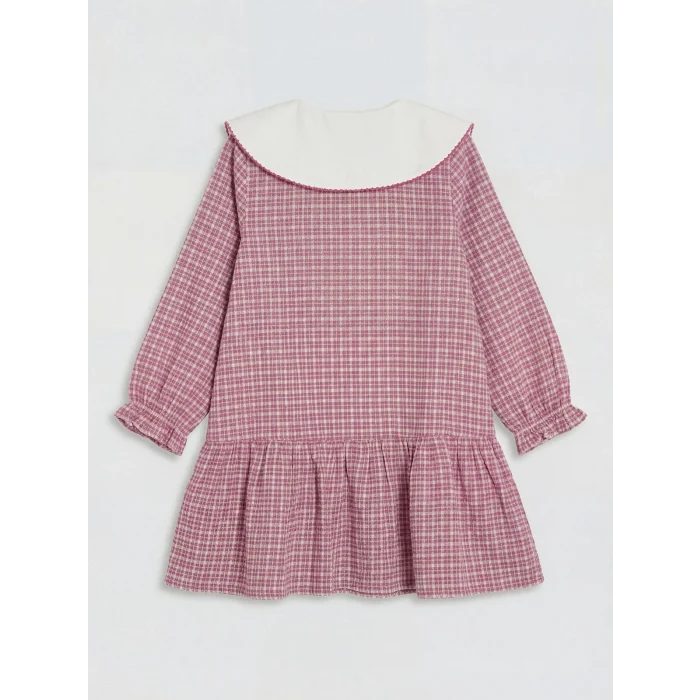 LCW Kids Mor Bebe Yaka Ekose Kız Çocuk Gabardin Elbise