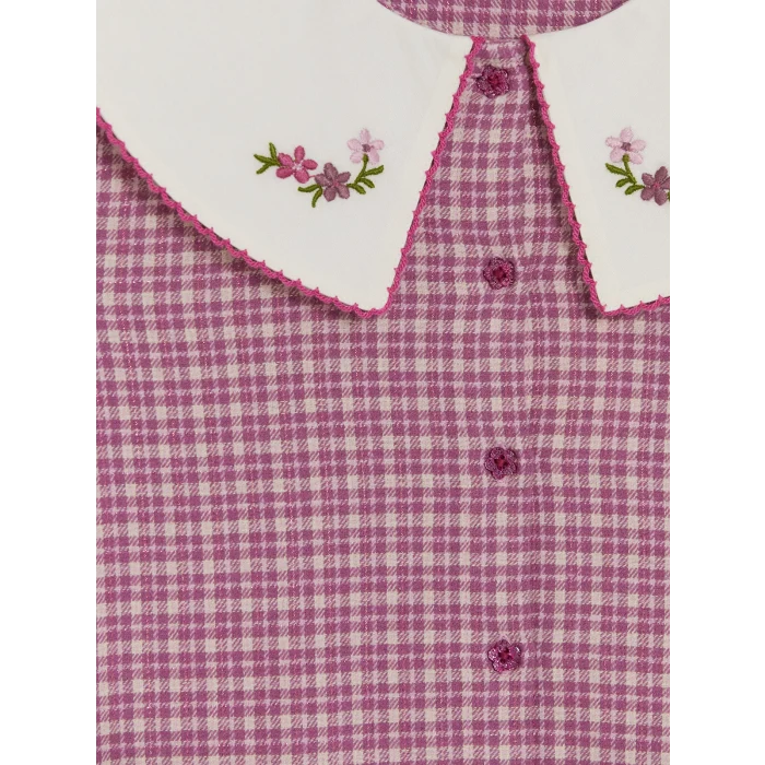 LCW Kids Mor Bebe Yaka Ekose Kız Çocuk Gabardin Elbise