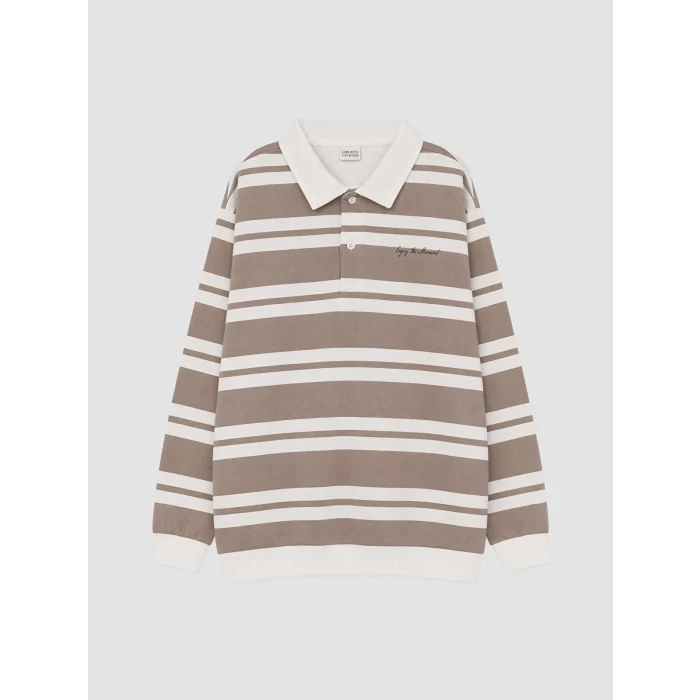 LCW Kids Gri Polo Yaka Çizgili Erkek Çocuk Sweatshirt