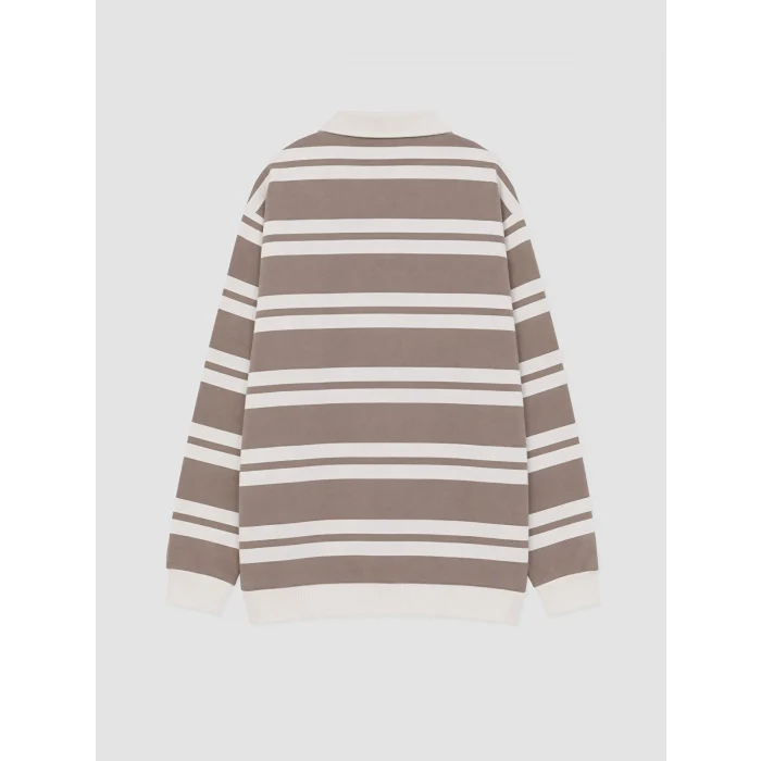 LCW Kids Gri Polo Yaka Çizgili Erkek Çocuk Sweatshirt