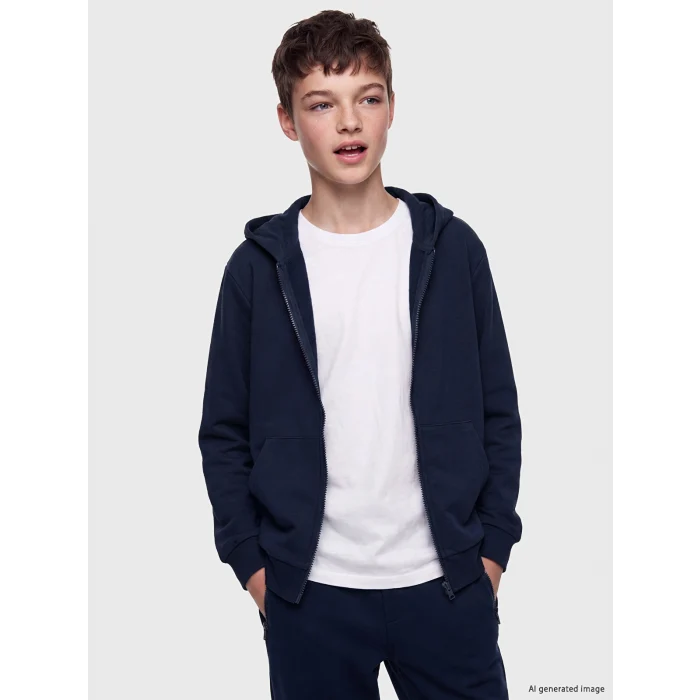 LCW Kids Lacivert Kapüşonlu Erkek Çocuk Fermuarlı Sweatshirt