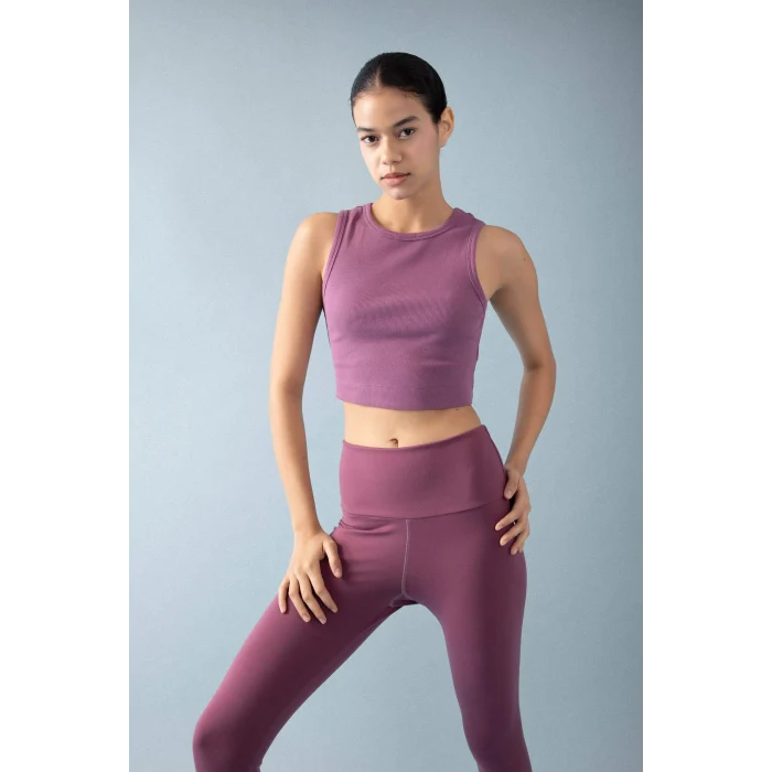 Defacto Z6573AZPR471 Mor DeFactoFit Slim Fit Dar Kesim Bisiklet Yaka Ribana Basic Düz Sporcu Atlet