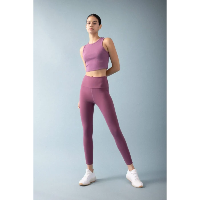 Defacto Z6573AZPR471 Mor DeFactoFit Slim Fit Dar Kesim Bisiklet Yaka Ribana Basic Düz Sporcu Atlet
