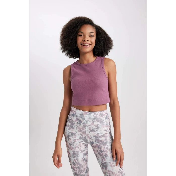 Defacto Z6573AZPR471 Mor DeFactoFit Slim Fit Dar Kesim Bisiklet Yaka Ribana Basic Düz Sporcu Atlet