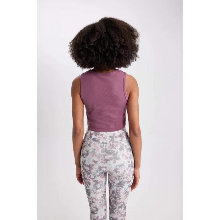 Defacto Z6573AZPR471 Mor DeFactoFit Slim Fit Dar Kesim Bisiklet Yaka Ribana Basic Düz Sporcu Atlet
