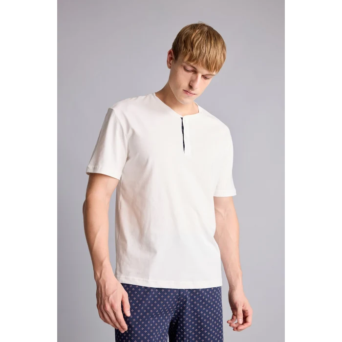 Defacto H8680AXWT34 Beyaz %100 Pamuk New Regular Fıt 2li Şortlu Pijama Takımı