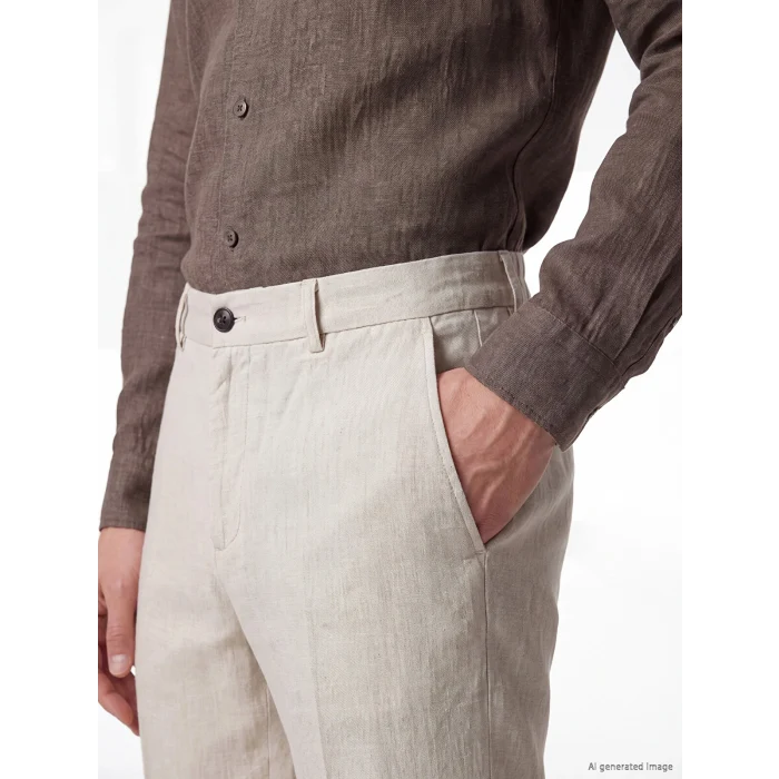 SOUTHBLUE Gri Regular Fit Keten Görünümlü Erkek Pantolon