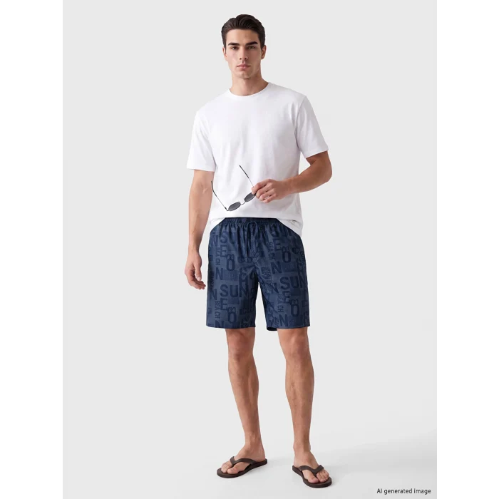 LCW SWIMWEAR Lacivert Diz Altı Boy Desenli Erkek Deniz Şortu
