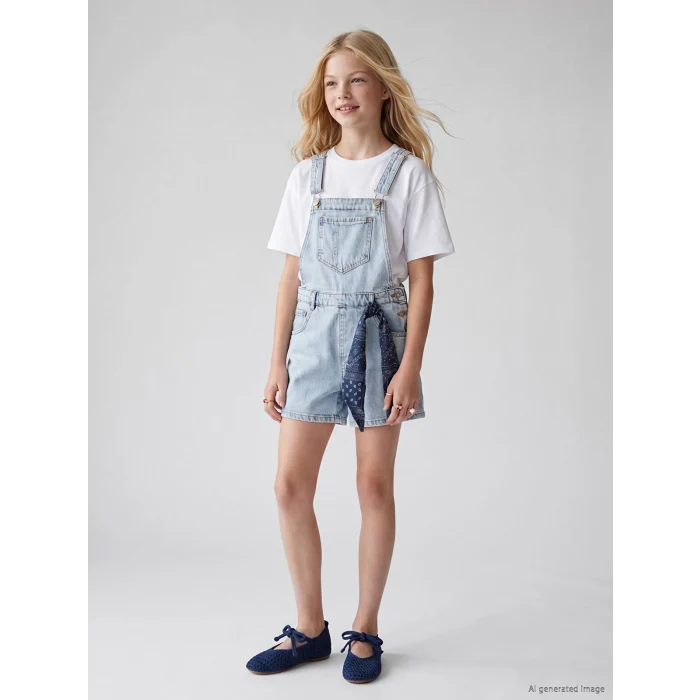 LCW Kids Mavi Kız Çocuk Jean Salopet ve Saç Bandı