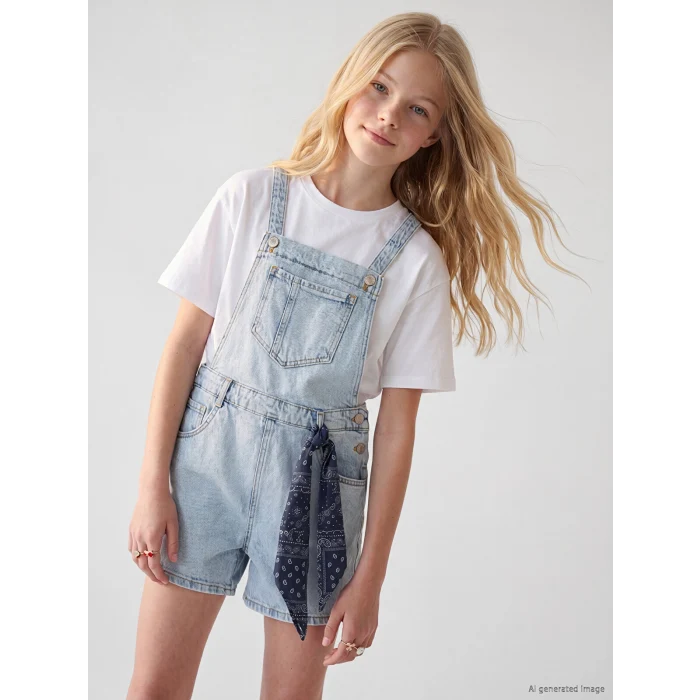 LCW Kids Mavi Kız Çocuk Jean Salopet ve Saç Bandı