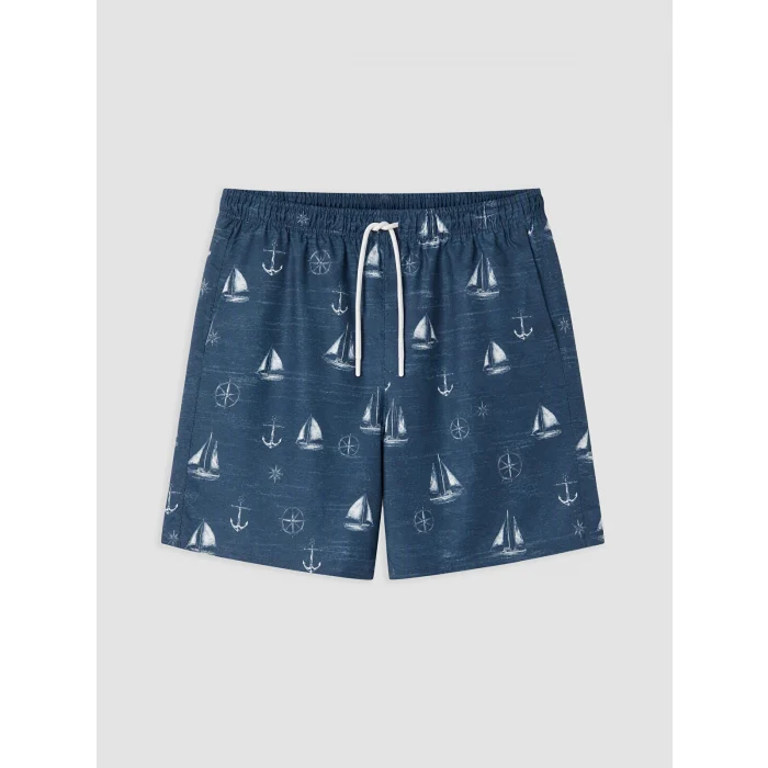 LCW SWIMWEAR Mavi Kısa Boy Desenli Erkek Deniz Şortu