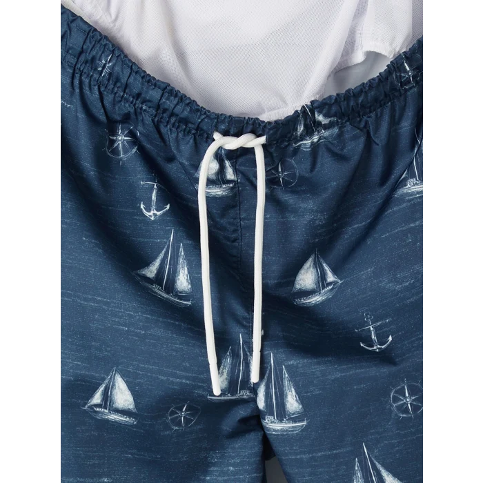 LCW SWIMWEAR Mavi Kısa Boy Desenli Erkek Deniz Şortu