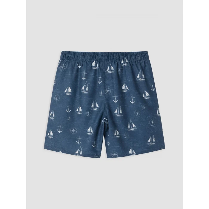 LCW SWIMWEAR Mavi Kısa Boy Desenli Erkek Deniz Şortu