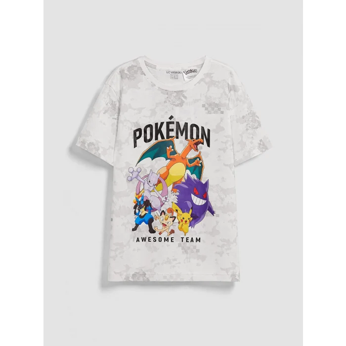 LCW Kids Ekru Pokemon Baskılı Erkek Çocuk Şortlu Pijama Takımı