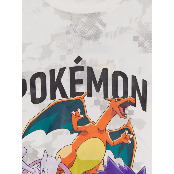 LCW Kids Ekru Pokemon Baskılı Erkek Çocuk Şortlu Pijama Takımı