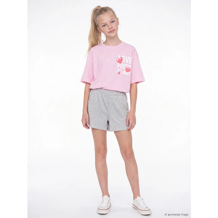 LCW Kids Gri Beli Lastikli Kız Çocuk Şort