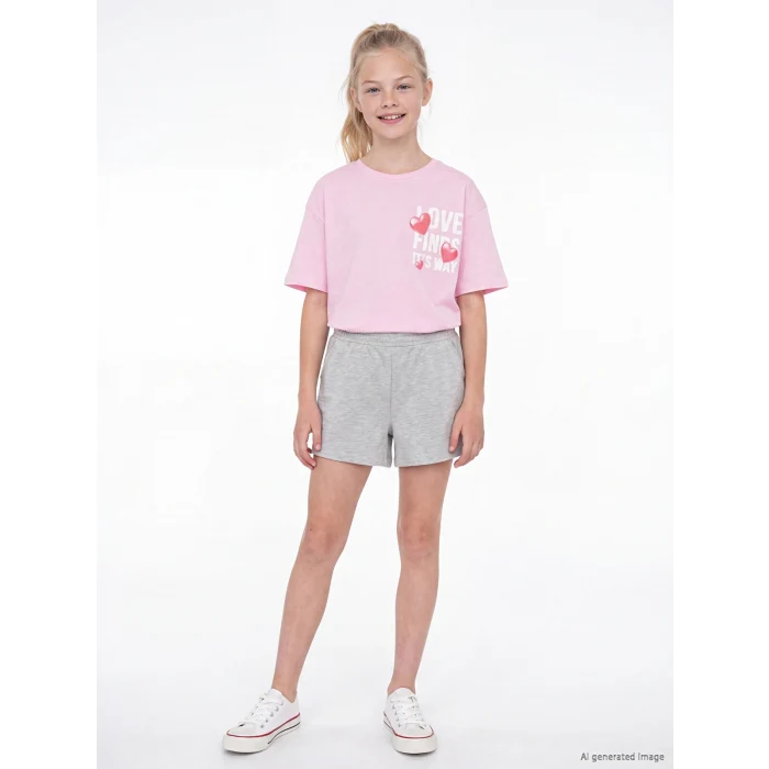 LCW Kids Gri Beli Lastikli Kız Çocuk Şort