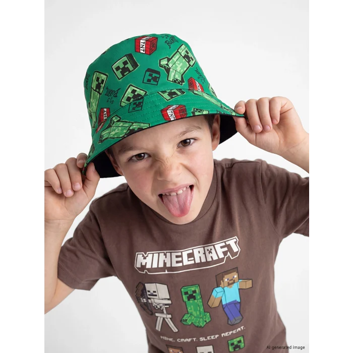 LCW ACCESSORIES Yeşil Minecraft Baskılı Erkek Çocuk Bucket Şapka