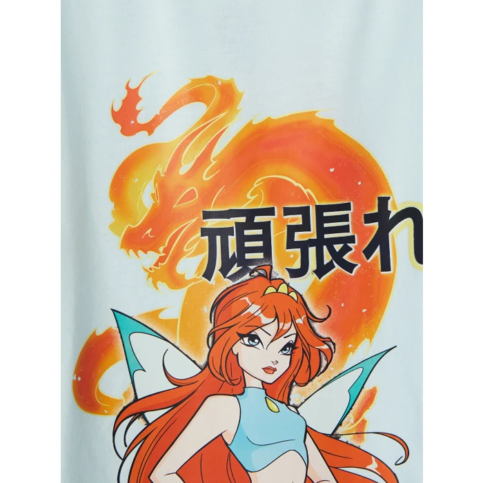 LCW Kids Mavi Bisiklet Yaka Winx Club Baskılı Kız Çocuk Tişört