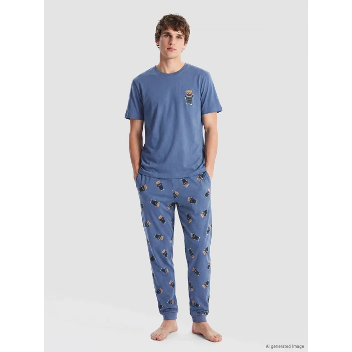 LC WAIKIKI İndigo Regular Fit Baskılı Erkek Pijama Takım
