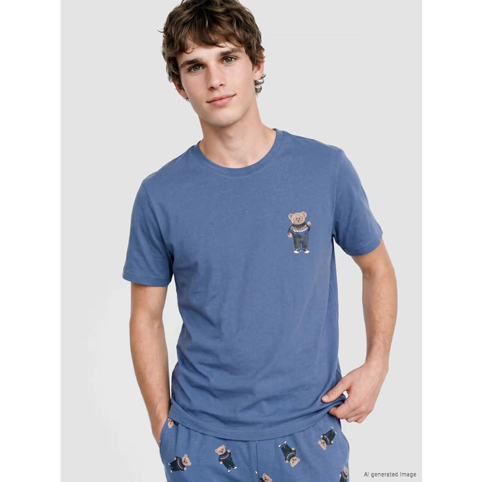 LC WAIKIKI İndigo Regular Fit Baskılı Erkek Pijama Takım